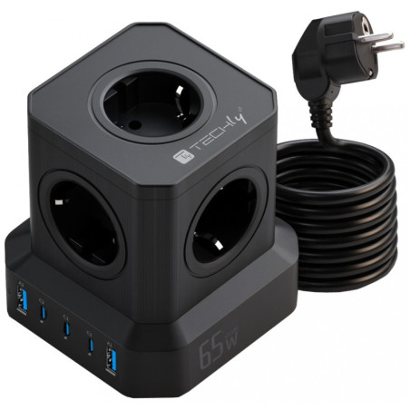 Techly 622946 — kostka zasilająca: kostka z gniazdami, portami USB i przewodem