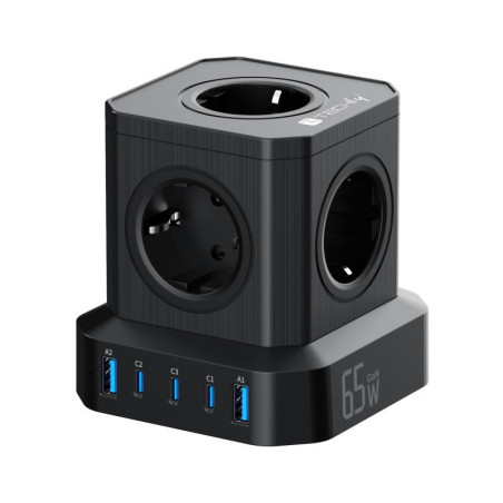 Techly 622946 — kostka zasilająca: gniazda i porty USB — widok pod kątem