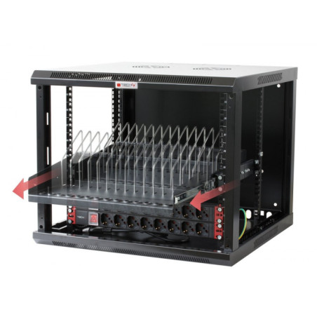 Techly 107753 — półka rack: półka zamontowana w szafie — zaznaczony kierunek wysuwania