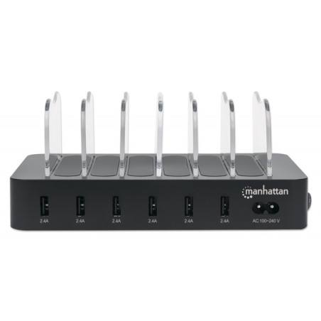 Manhattan 102254 — stacja ładowania: panel portów USB — widok od przodu